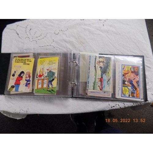 306 - Postcard album with 90 early 1900's to 1960's postcards (Some Bamforths) all comic humour and some s... 