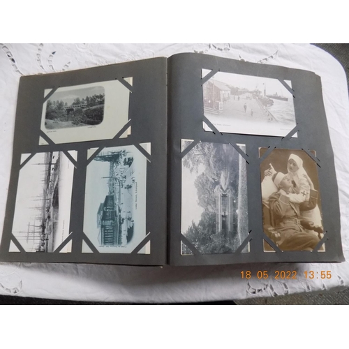 307 - Brown vintage postcards album with 400 early 1900's postcards, all topographical with a good mix of ... 