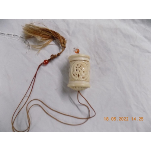 313 - Rare Cantonese bone cricket pouch with detailed carving