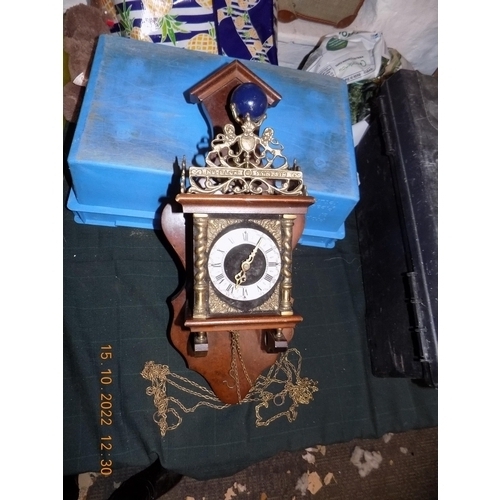 307 - Vintage Dutch Brass and Wood Clock - No Weights