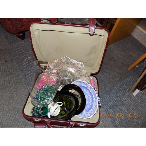 147 - Suitcase of Mixed Pottery and Glass