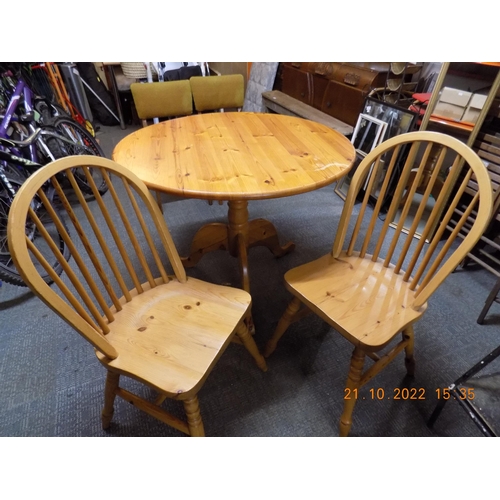 297 - Round Pine Dining Table and 2 Chairs