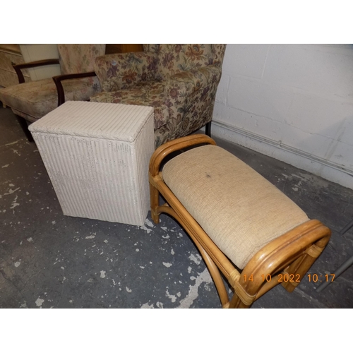 236F - Stool and Lloyd Loom Style Laundry Bin