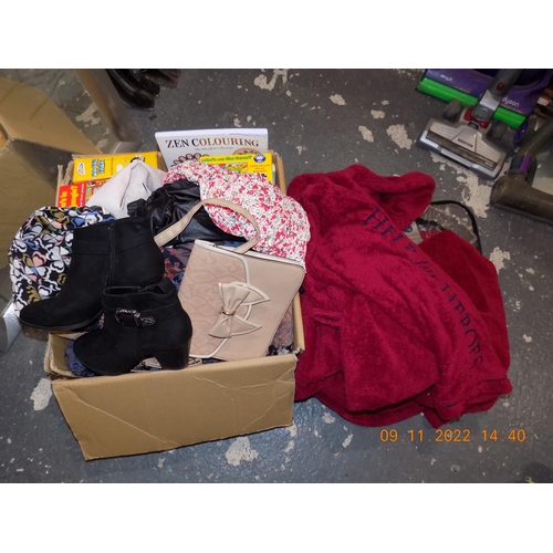 182 - Box of Clothing etc. inc. 2 'Help for Heroes' Dressing Gowns