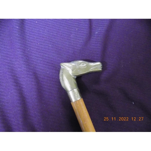 325 - Vintage Walking Shooting Stick with Brass Horsehead Handle