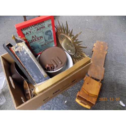 189 - Box of Vintage Items inc. Handmade Wooden Truck