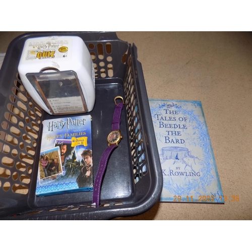 183 - Basket of Harry Potter items inc. Watch, JK Rowling Book 'The Tales of Beedle the Bard'