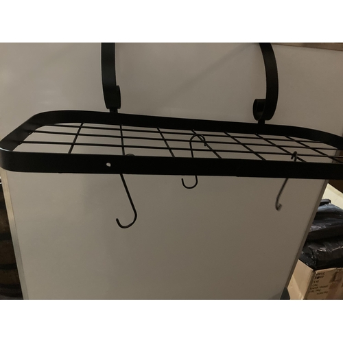 141 - 22 x Black Metal Kitchen / Garden Shelves with hooks to hang Pots / Pans / Plants. RRP £14.99 each