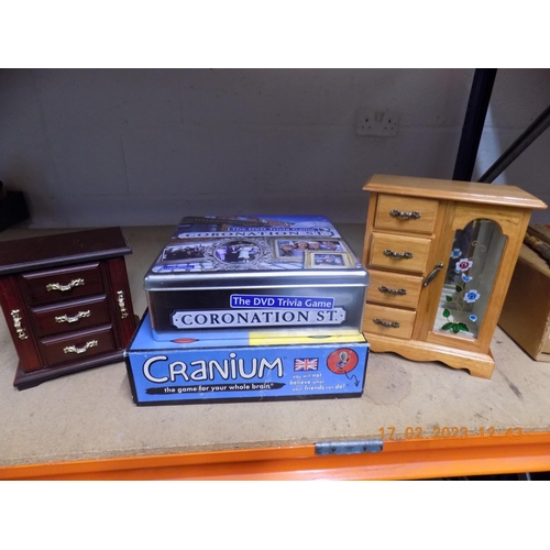 138 - 2 Jewellery Boxes, one musical , Coronation St Game and Cranium Game