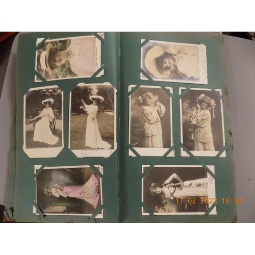 308 - Genuine Vintage Red Postcard Album with 200+ unsorted 1900's early postcards.  100 of them Edwardian... 