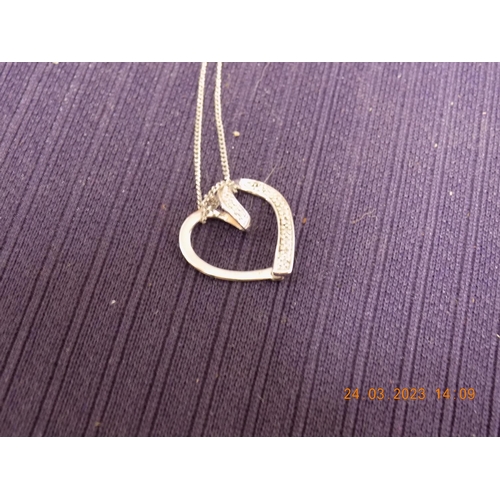 313 - Silver and Diamond Heart Pendant with Chain