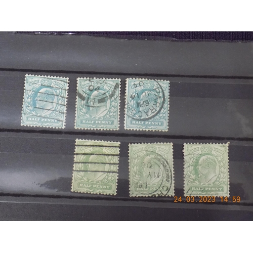 318 - GB King Edward 7th Half Penny Stamps 1902-1913 Variation in Shades of Green