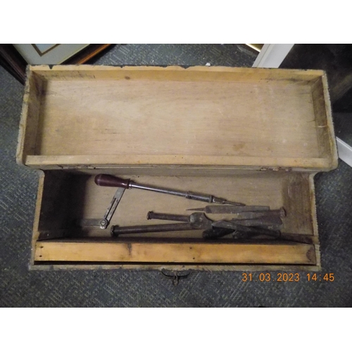 250A - Vintage Wooden Tool Box including Tools