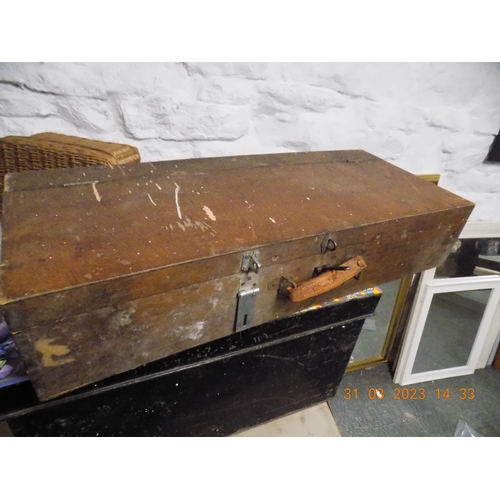 257A - Large Vintage Wooden Tool Box Containing Tools