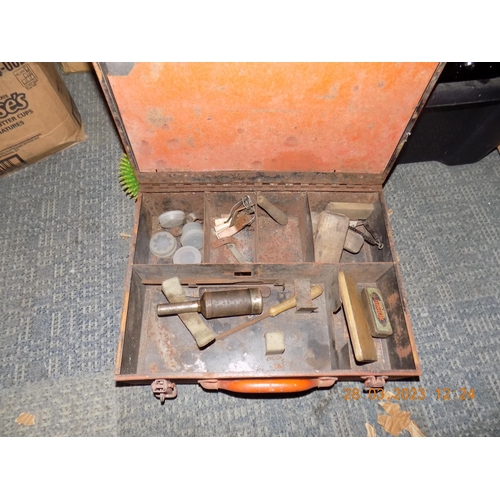 32 - Vintage Metal Tool Box with some Tools