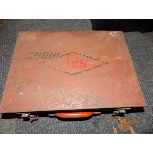 32 - Vintage Metal Tool Box with some Tools