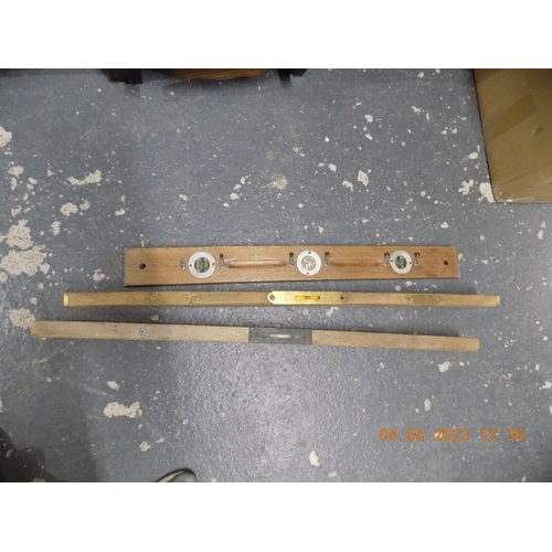 52 - 3 Vintage Spirit Levels. One Made into Coat Hook