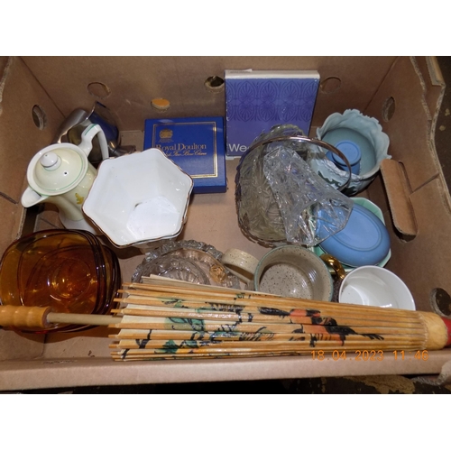 29 - Box of Mixed Pottery and Glassware. Inc Royal Doulton & Wedgewood