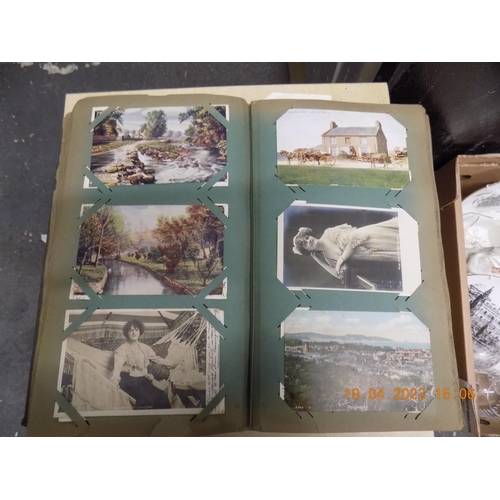 349 - Vintage Green Postcard Album in good unsorted condition with 300 early Topographical UK Postcards ma... 