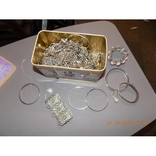 404 - Tin of Silver Tone Jewellery