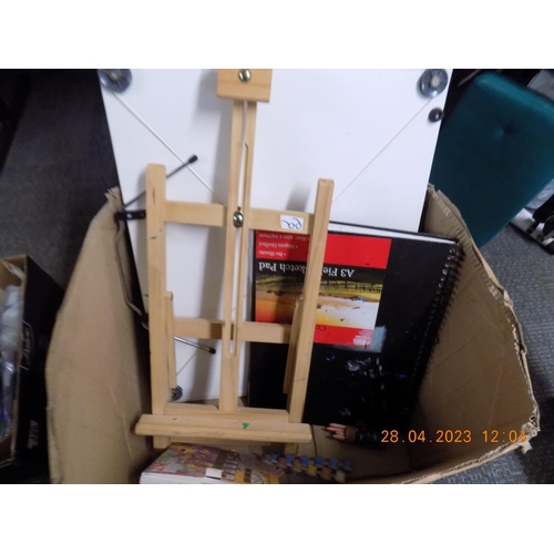 332 - Box of Art Items. Inc. Easel