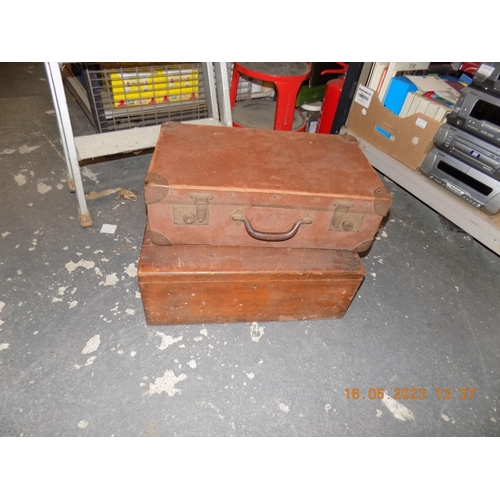 112 - Wooden Box and Suitcase