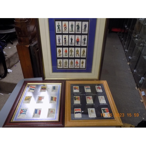 572 - 3 Framed Cigarette Cards, Flags and Soldiers