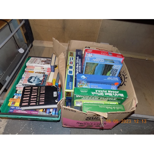 61 - Box of Jigsaws and Books mostly Travel Guides