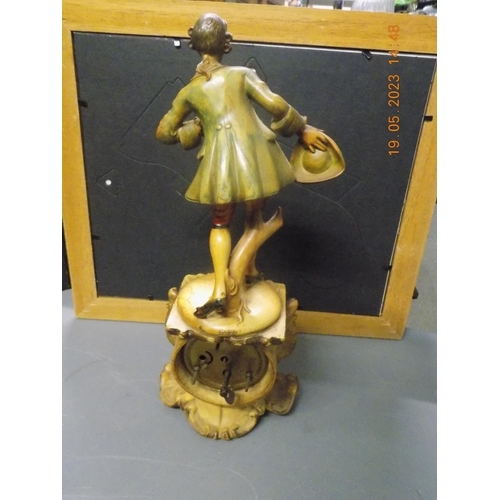 506 - Wooden Carved Figurine Clock from Italy as found