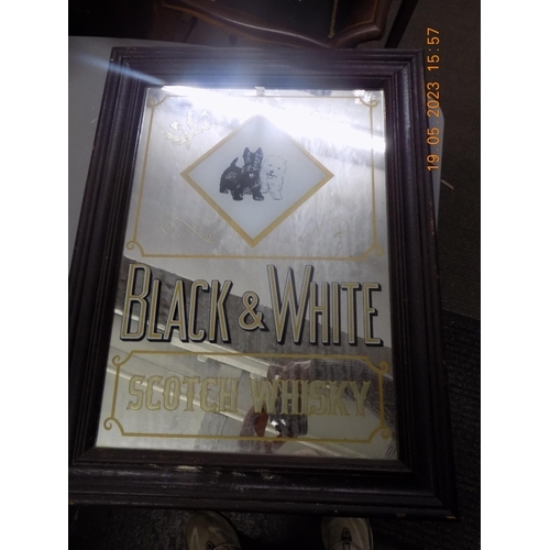 570 - Black and White Scotch Whisky Pub Mirror 20x12 inches