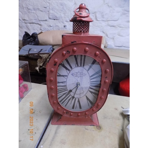 263 - Red Metal Industrial Style Mantel Clock