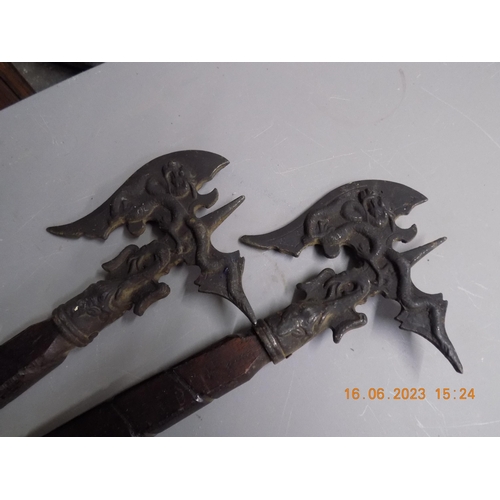 554 - 2 Wooden and Metal Decorative Axes