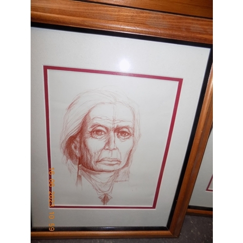 434 - 2 Signed Framed Pencil Drawings of Native Americans