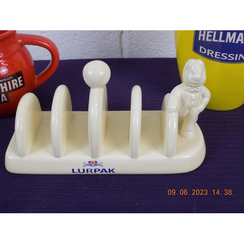 110 - Wade Hellmans Jug, Yorkshire Tea Milk Jug and a Lurpak Toast Rack