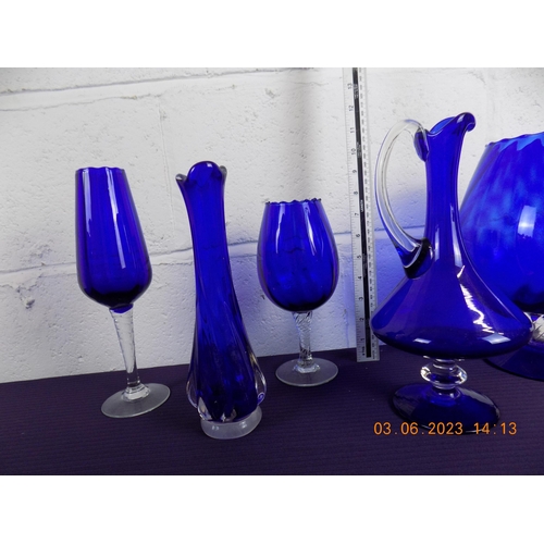 4 - Selection of Mid Century Blue Glass