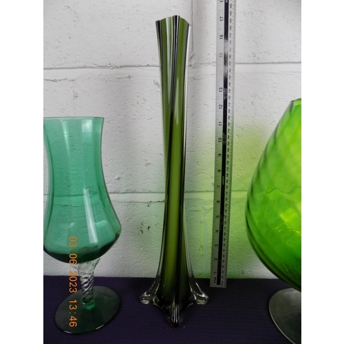 2 - Selection of Mid Century Green Glass