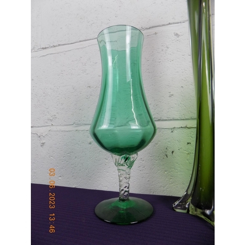 2 - Selection of Mid Century Green Glass