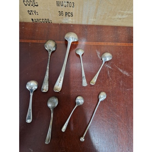 725 - 8 Antique Hallmarked 925 Silver Condiment Spoons 46g