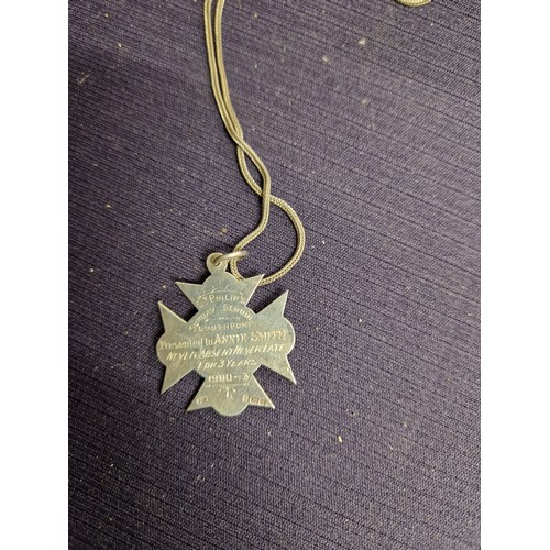 80 - Silver Necklace and Pendent Engraved St Phillips Sunday School Southport presented to Annie Smith Ne... 