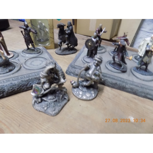 97 - Lord of the Rings Figures with 2 Display Stands Inc 2 Pewter and Crystal Figures of Frodo Baggins an... 