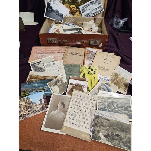 786 - A Vintage Suitcase Full of Vintage Ephemera with Postcards Cabinet Card, Loose Cigarette Cards and A... 