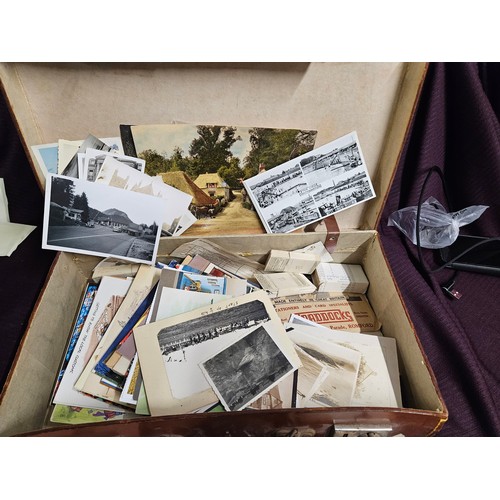 786 - A Vintage Suitcase Full of Vintage Ephemera with Postcards Cabinet Card, Loose Cigarette Cards and A... 