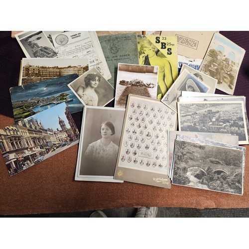 786 - A Vintage Suitcase Full of Vintage Ephemera with Postcards Cabinet Card, Loose Cigarette Cards and A... 