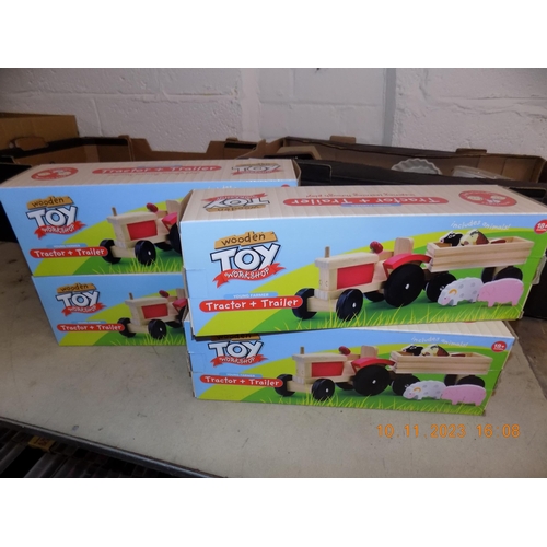 32 - 4 Wooden Tractor and Trailer Sets