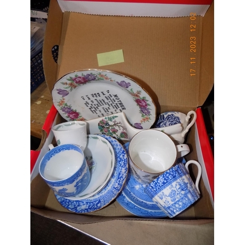 107 - Box of Mixed Pottery inc Blue and White