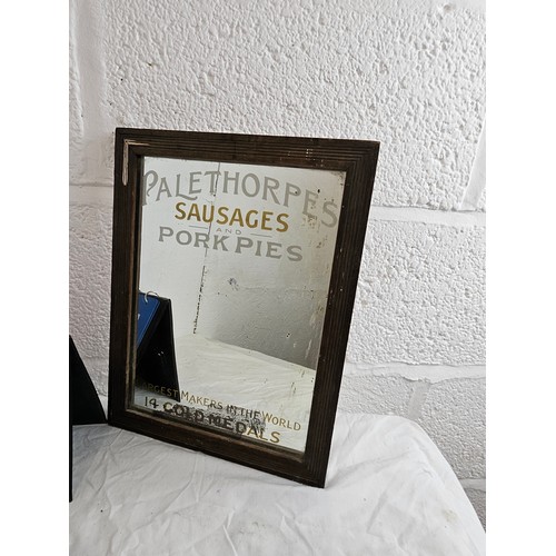 15 - Antique Palethorpes Sausages Advertising Mirror 14 x 10 inches