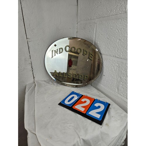 22 - Ind Coppe Allsopp Brewery Advertising Oval Mirror 16 x 20 inches