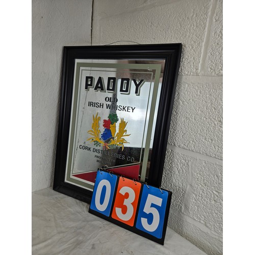 35 - Paddy Old English Whiskey Advertising Mirror 23.5 x 17.5 inches