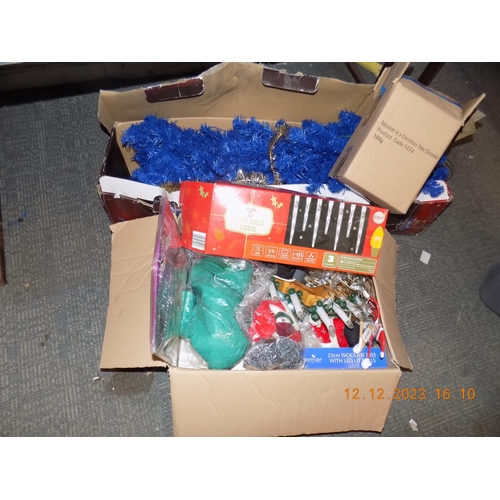 97 - Box of Christmas Decorations and Christmas Tree