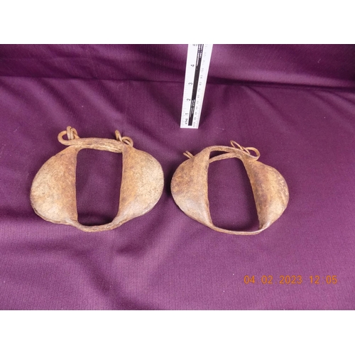 115 - Rare Set of 2 Childs Size Hand Forged Rattle Slave Shackles C. 1800's to Mid 19th Century. Balls in ... 